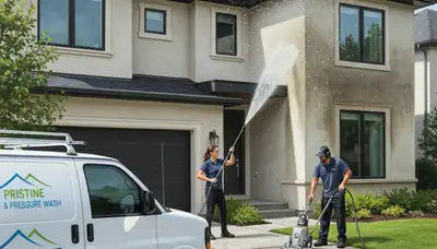 Pressure cleaning service in Flagstaff, AZ removing dust and pine debris from an exterior surface
