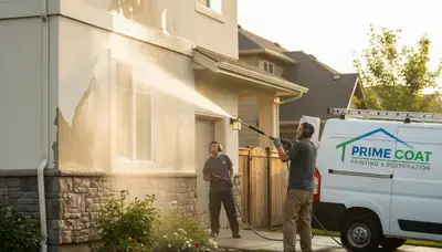Pressure washing service in Flagstaff, AZ removing dust and pine debris from exterior surfaces
